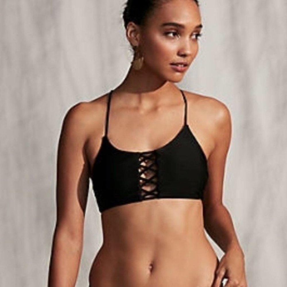 Express Lace-Up Crisscross Strap Swim Bikini Top XS